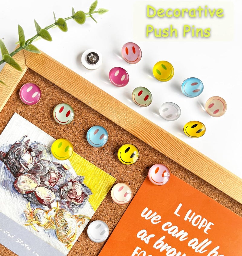 Tandarui 24Pcs Smiley Face Decorative Push Pins,Cute Thumb Tacks,Boarders for Bulletin Board,Cork Board Thumbtacks for Classroom Decor,Home Decor and Office Decor(Smiley Face) - Image 2